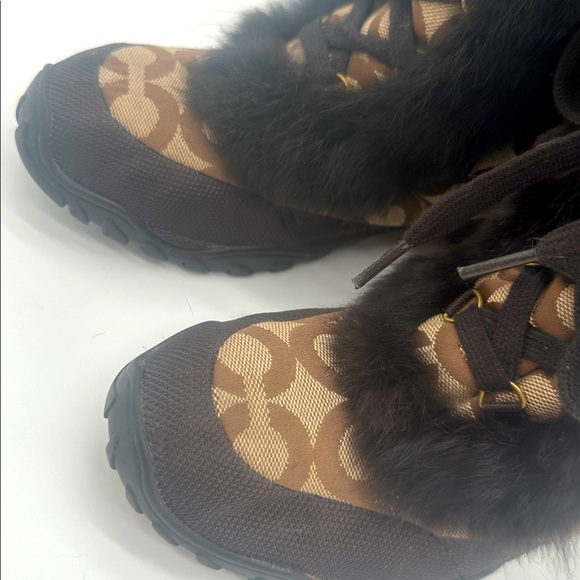 Coach Jennie Signature Fur Trim Lace Up Boots Monogram Khaki Q522 Womens 7.5 B - Picture 12 of 14
